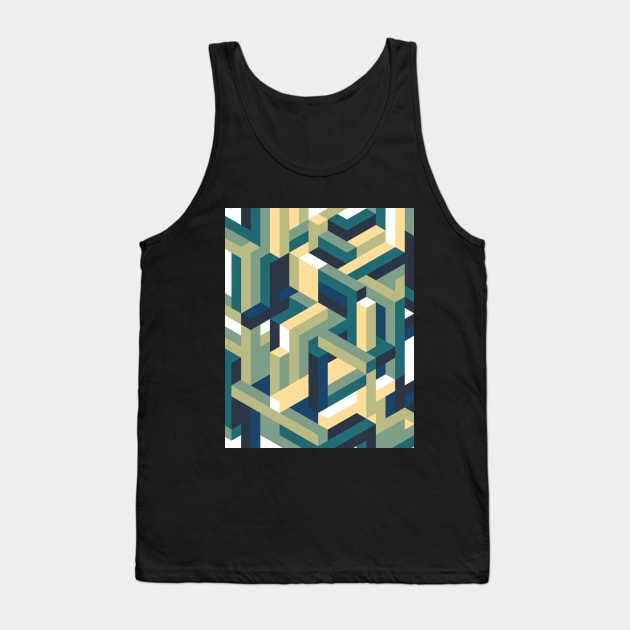 Blue and Green Isometric Maze Tank Top by KimVanG